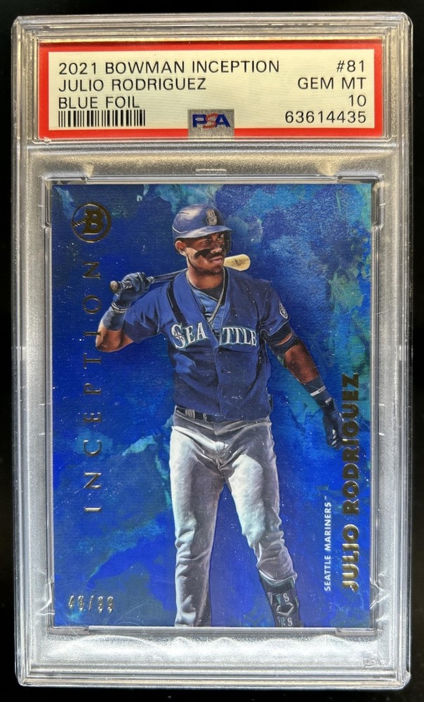 2021 Bowman Inception Julio Rodriguez Blue Foil Rookie RC #/99 Mariners PSA 10