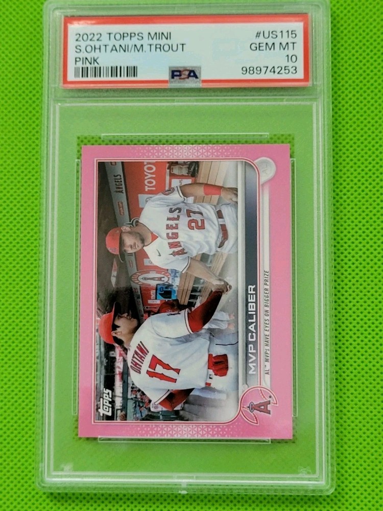 PSA 10! 2022 Topps Mini Veteran Combos Mike Trout- Shohei Ohtani #US115 Pink /25