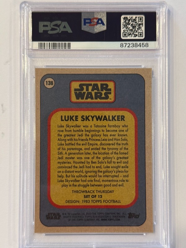 2023 Topps Star Wars Luke Skywalker Throwback Thursday Star Wars #136 PSA 10 view 2