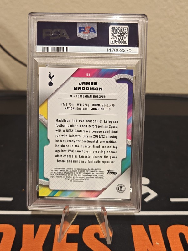 2024-25 Topps Finest Uefa Club Competitions - James Maddison Gold Refractor /50 view 2