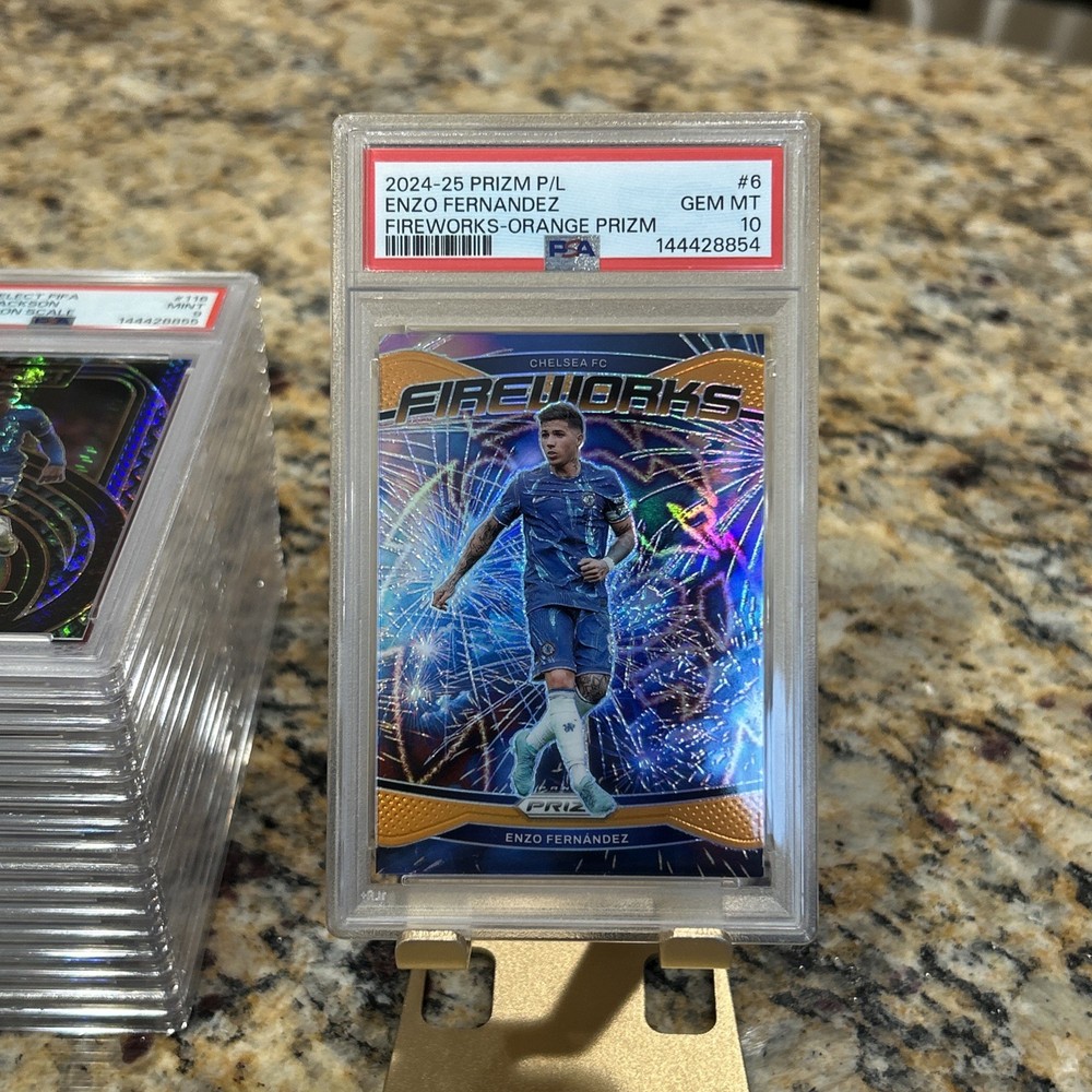Enzo Fernandez 2024-25 Panini Prizm Fireworks *PSA 10* GEM MINT Orange Prizm /25