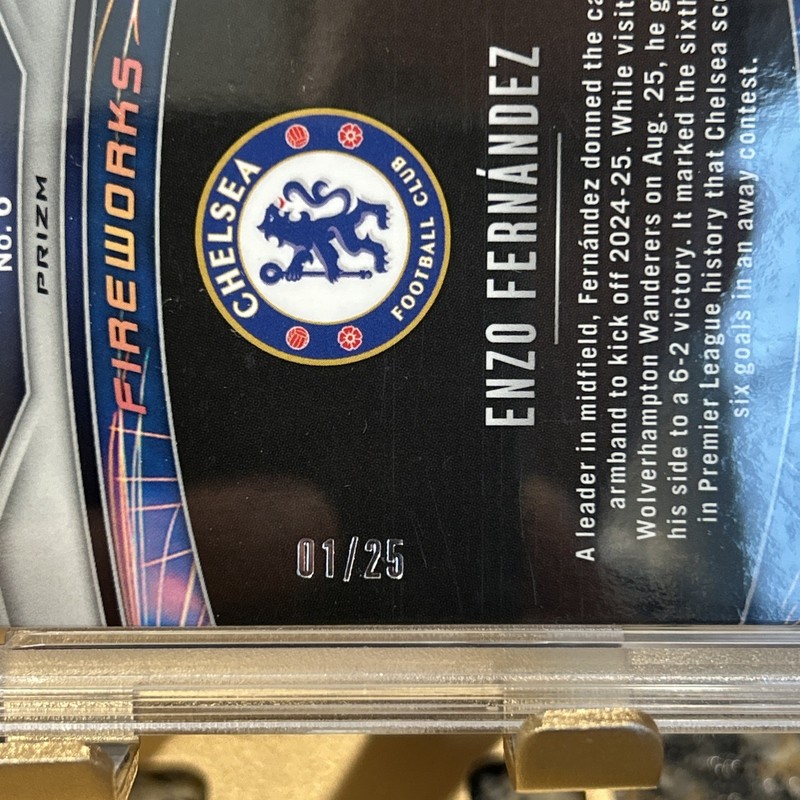 Enzo Fernandez 2024-25 Panini Prizm Fireworks *PSA 10* GEM MINT Orange Prizm /25 view 2