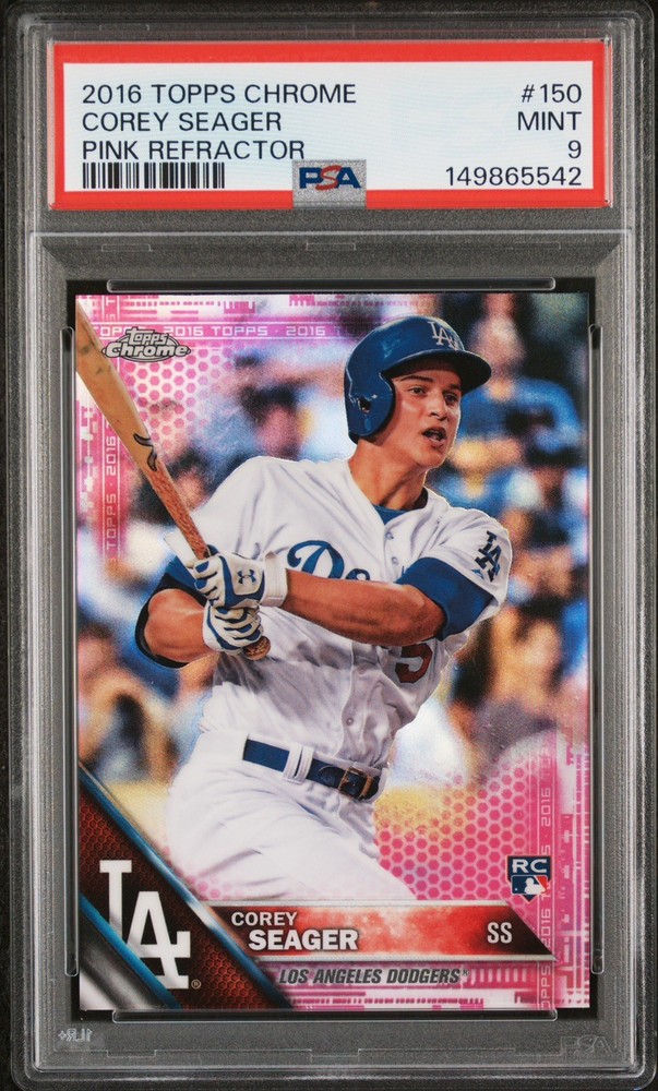 2016 TOPPS CHROME PINK REFRACTOR #150 COREY SEAGER ROOKIE RC PSA 9 view 1