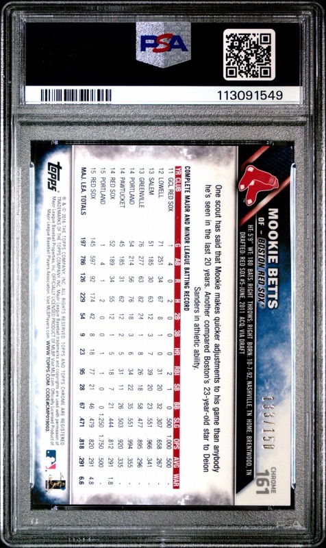 2016 Topps Chrome Mookie Betts Blue Refractor /150 PSA 10 Red Sox view 2