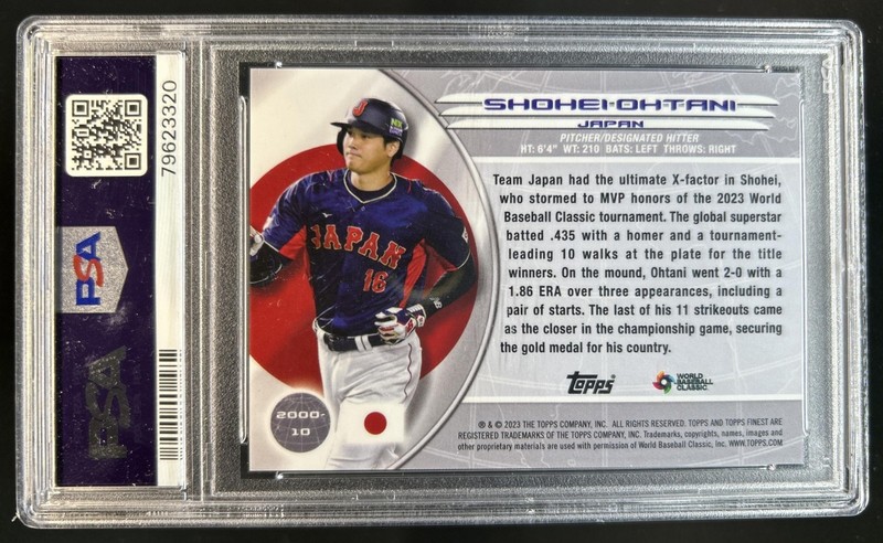 2023 Finest Shohei Ohtani 2000 World's Refractor Gold Mini Diamond #/50 PSA 9 view 2