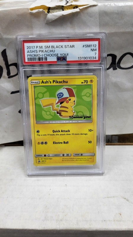 2017 ASH'S PIKACHU I CHOOSE YOU! BLACK STAR PROMO POKEMON TCG PSA 7 #SM112 view 2