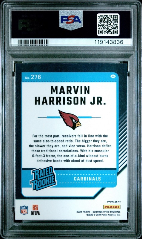 2024 PANINI DONRUSS OPTIC HOLO #276 MARVIN HARRISON JR ROOKIE RC PSA 9 view 2