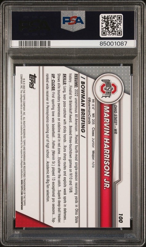 2023 Bowman University Chrome - Marvin Harrison Jr. #100 (RC) PSA 9 view 2