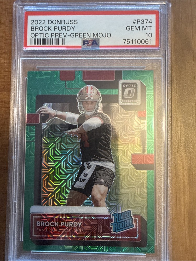 2022 Panini Donruss Rated Rookie Brock Purdy Optic Preview Green Mojo Prizm (RC)