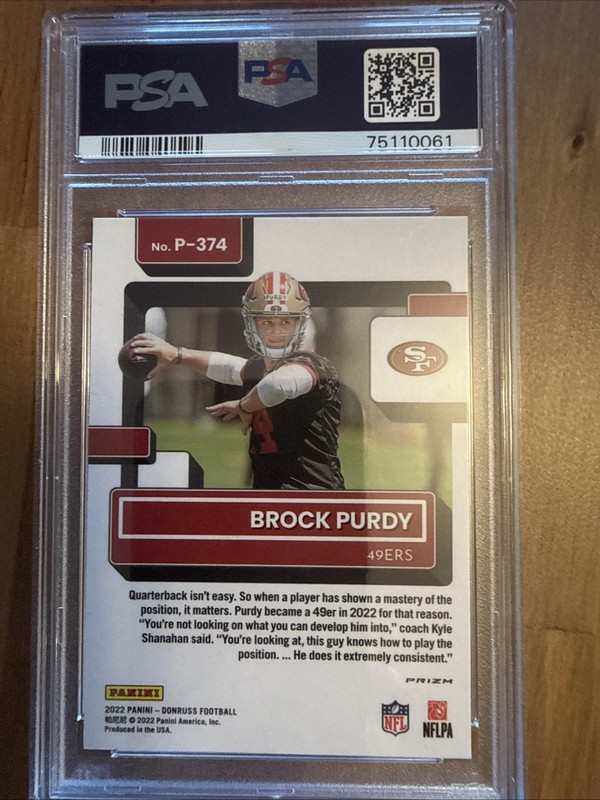 2022 Panini Donruss Rated Rookie Brock Purdy Optic Preview Green Mojo Prizm (RC) view 2