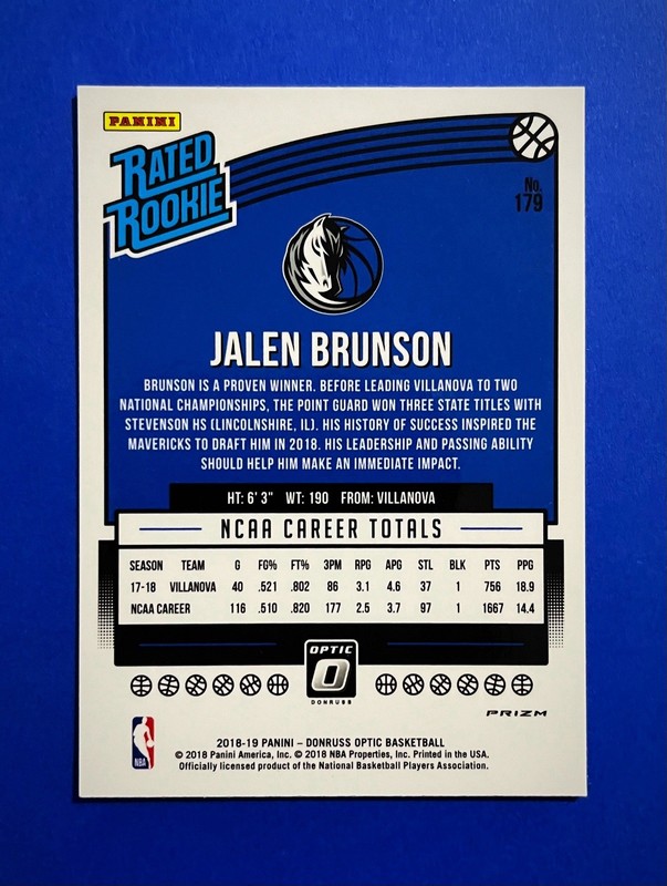 Panini 2018-19 Donruss Optic Jalen Brunson Rated Rookie #179 Shock Prizm view 2