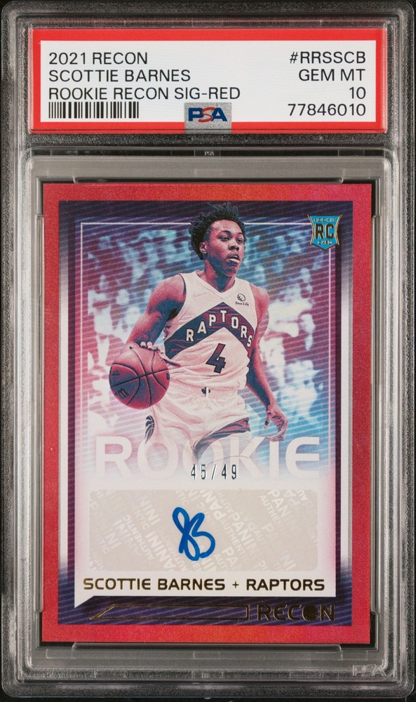 Scottie Barnes 2021 Panini Recon Rookie Recon Signatures Auto Red #/49 PSA 10