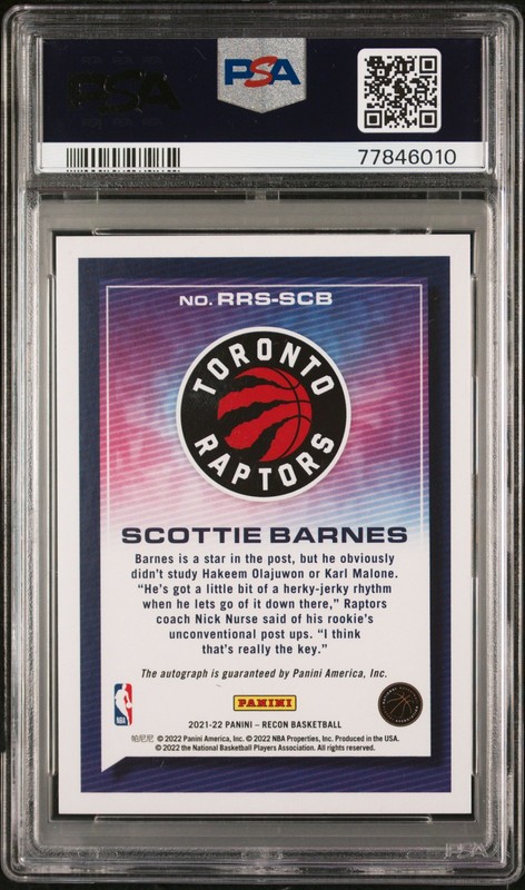 Scottie Barnes 2021 Panini Recon Rookie Recon Signatures Auto Red #/49 PSA 10 view 2