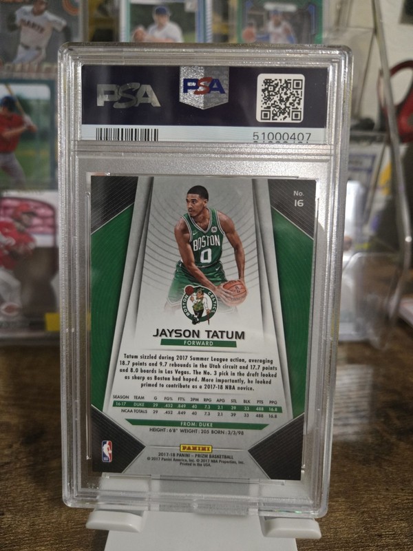 JAYSON TATUM ROOKIE 2017-18 PANINI PRIZM #16 PSA 9 MINT CELTICS RC view 2