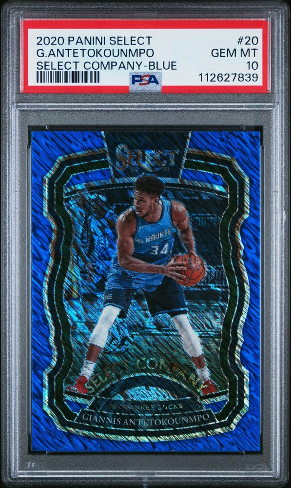 2020-21 Panini Select Company Blue Prizm Giannis Antetokounmpo #20 PSA 10 GEM MT
