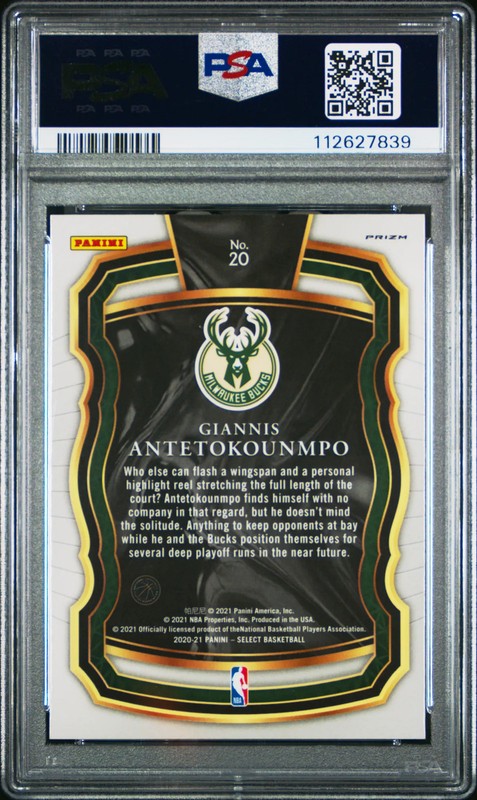 2020-21 Panini Select Company Blue Prizm Giannis Antetokounmpo #20 PSA 10 GEM MT view 2