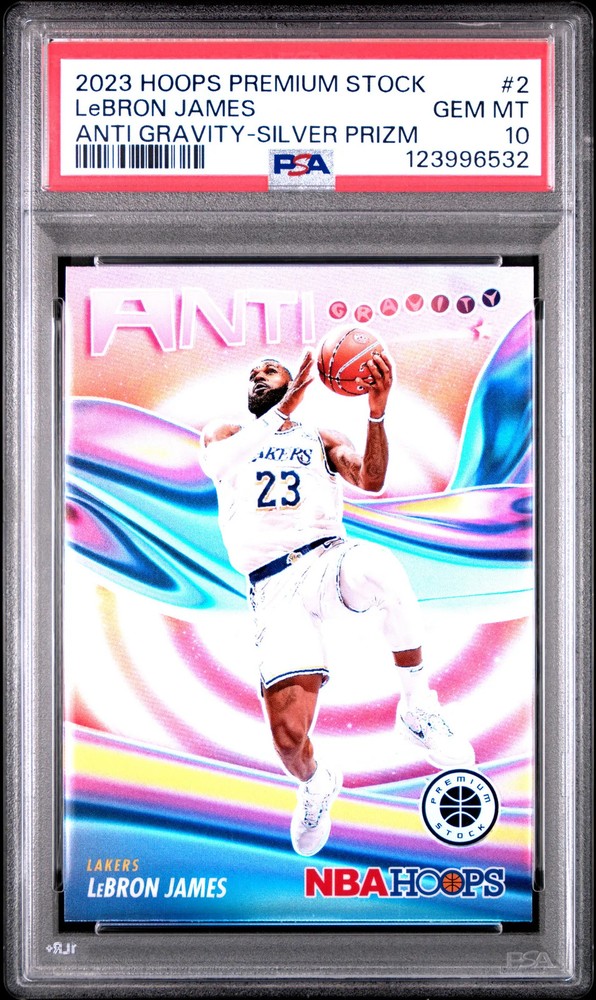 2023 Panini Hoops Premium Stock LeBron James Anti Gravity Silver Prizm #2 PSA 10