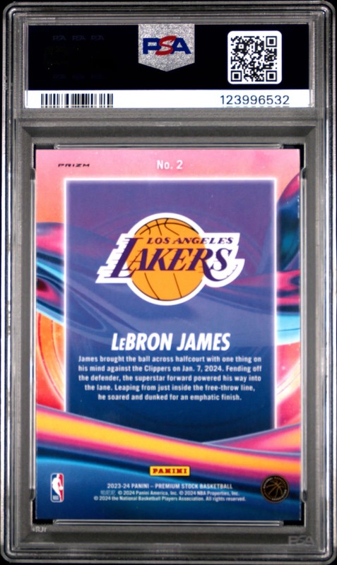 2023 Panini Hoops Premium Stock LeBron James Anti Gravity Silver Prizm #2 PSA 10 view 2