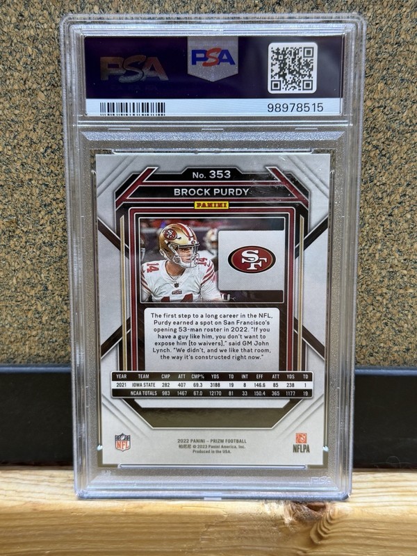 2022 Panini Prizm Brock Purdy #353 Rookie PSA 9 San Francisco 49ers Football view 2