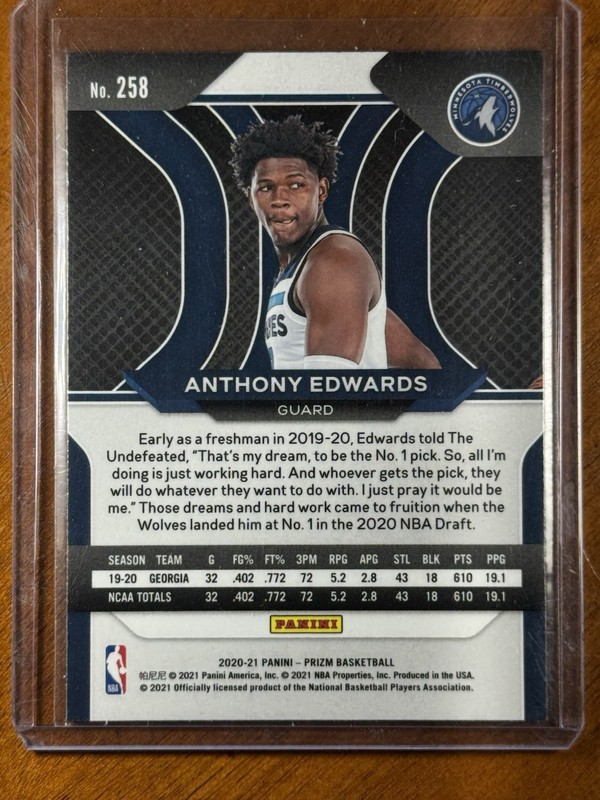2020-21 Panini Prizm - Anthony Edwards #258 (RC) Timberwolves view 2