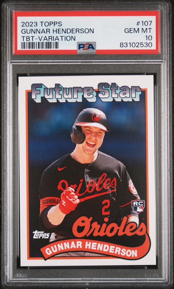 PSA 10 GEM-MT Gunnar Henderson 2023 Topps Throwback #107 Rookie Card Variation