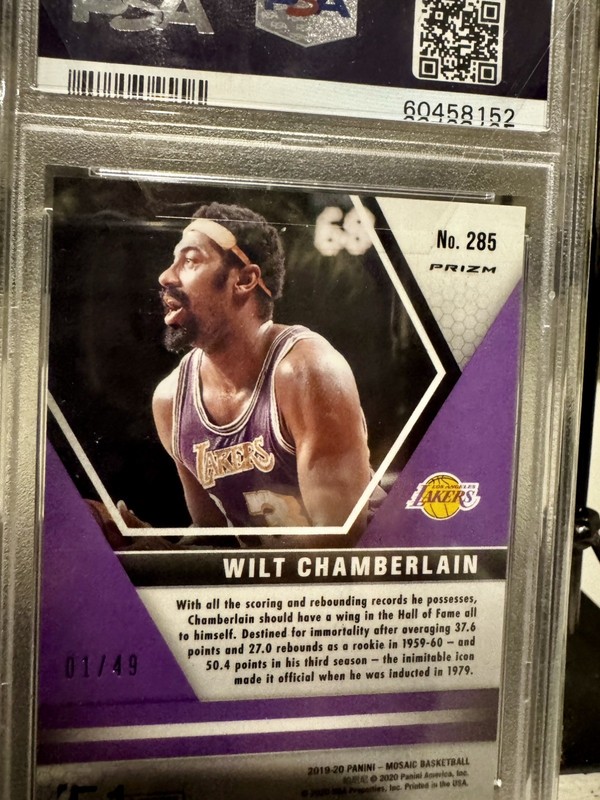 2019-20 Panini Mosaic - Hall of Fame Wilt Chamberlain #285 Purple Prizm #1 of 49 view 2