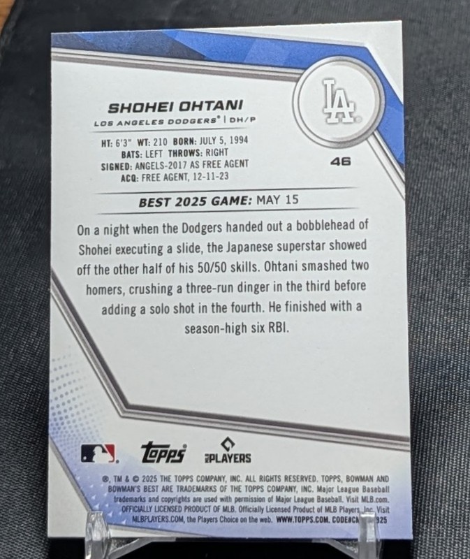 Shohei Ohtani 2025 Bowman's Best Chrome Card #46 Los Angeles Dodgers view 2