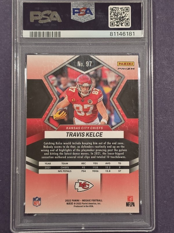 2022 Panini Mosaic - Travis Kelce #97 Honeycomb Prizm PSA 10 view 2
