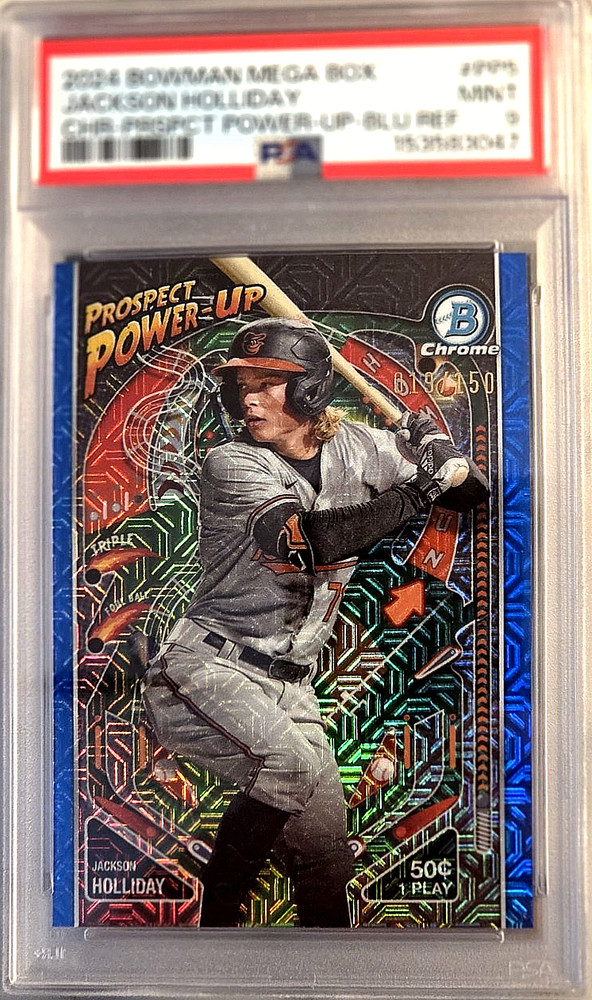 JACKSON HOLLIDAY 2024 Bowman Chrome M.B. {POWER UP BLUE /150} Rookie RC; *PSA 9*