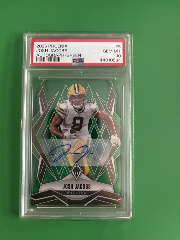2025 Panini Phoenix - Josh Jacobs #5 Green Autographs /25 (AU) PSA 10