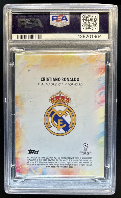2023-24 Topps Inception UEFA Cristiano Ronaldo Rainbow #/150 Real Madrid PSA 8 view 2