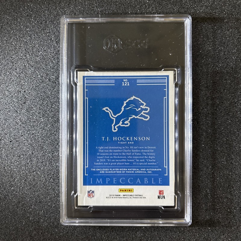 2019 T.J. Hockenson Impeccable Elegance Auto RC Helmet & Patch Dual /75 SGC 10/8 view 2