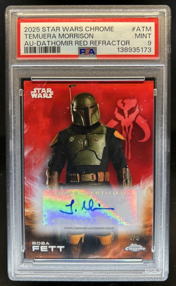 2025 Topps Chrome Star Wars Temuera Morrison Boba Fett Auto Red #/5 PSA 9