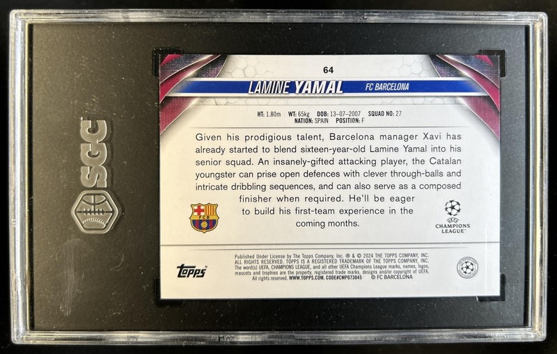 2023-24 Topps UEFA Jade Edition Lamine Yamal RC Rookie #64 Barcelona SGC 6 view 2