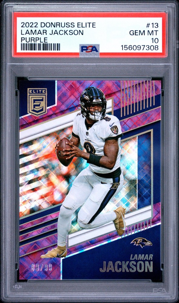 2022 Donruss Elite Lamar Jackson Purple 89/99 PSA 10 Gem Mint
