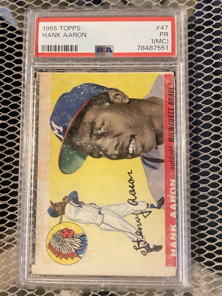 1955 Topps Hank Aaron #47 PSA 1 MC 2 nd yr card Braves  HOF