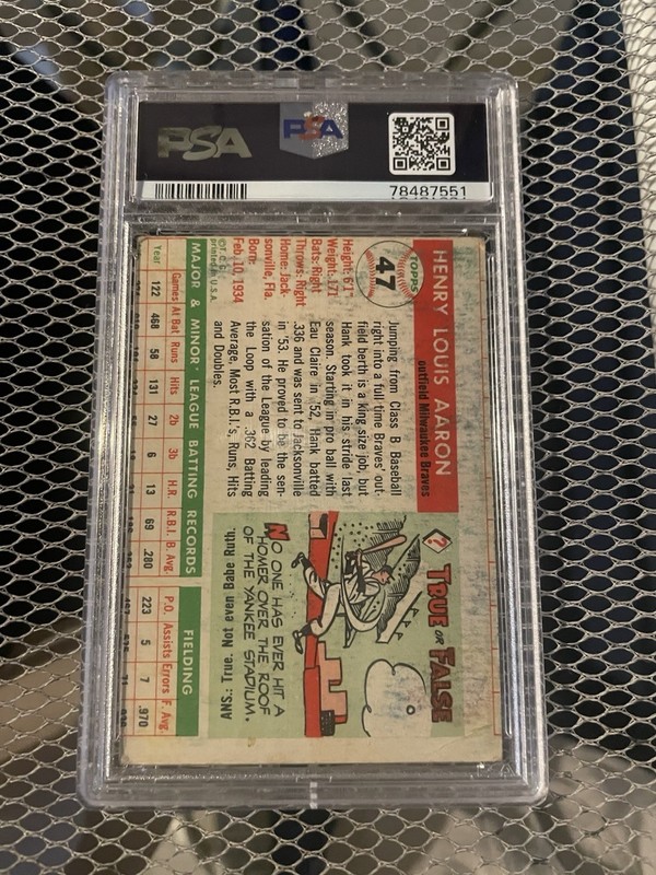 1955 Topps Hank Aaron #47 PSA 1 MC 2 nd yr card Braves  HOF view 2