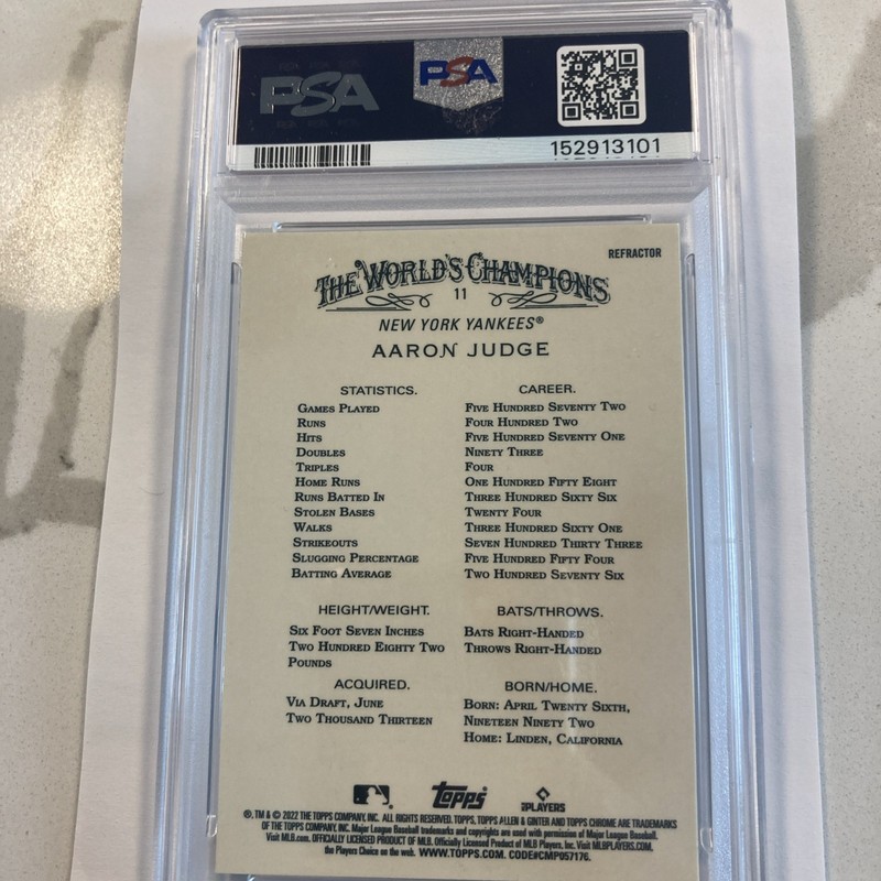 Aaron Judge 2022 Allen & Ginter #11 - PSA 8 - NM-MT- Refractor-Yankees view 2