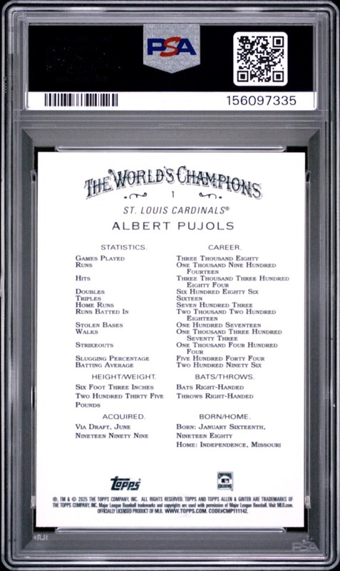 2025 Allen & Ginter Albert Pujols Chrome X-Fractor PSA 10 Gem Mint view 2