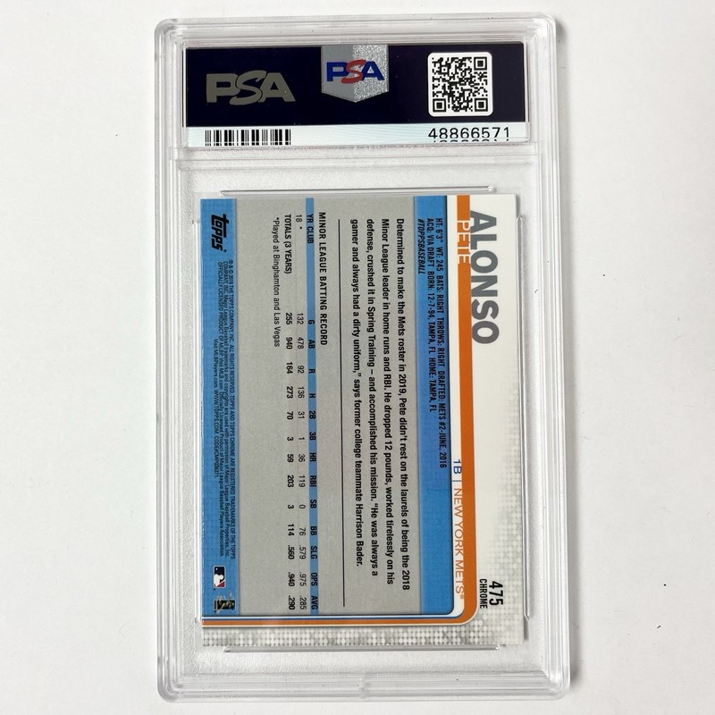 PSA 10 2019 TOPPS CHROME PETE ALONSO ROOKIE SAPPHIRE SP RC #475 METS view 2