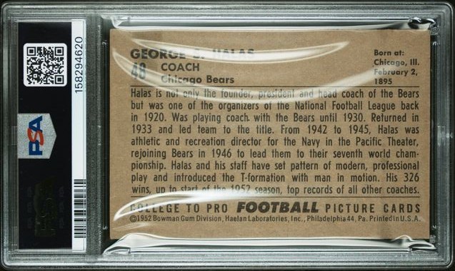 PAPA BEAR PSA 3 GEORGE HALAS HOF 1952 BOWMAN LARGE #48 GRADED VINTAGE NFL *TPHLC view 2