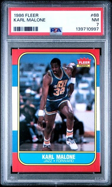 PSA 7 NM KARL MALONE HOF ROOKIE 1986 FLEER #68 GRADED VINTAGE NBA MAILMAN *TPHLC