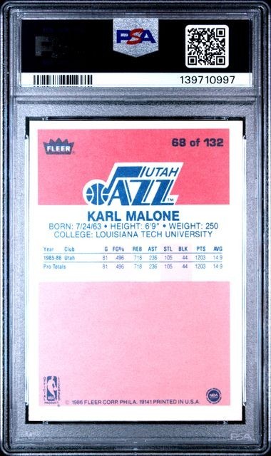 PSA 7 NM KARL MALONE HOF ROOKIE 1986 FLEER #68 GRADED VINTAGE NBA MAILMAN *TPHLC view 2