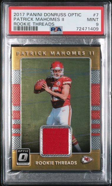 Patrick Mahomes II 2017 Panini Donruss Optic Football #7 RC Rookie Threads PSA 9
