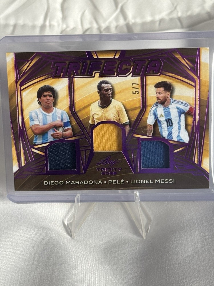Leaf Trifecta Game Used Memorabilia Of Lionel Messi Diego Maradona Pele /7