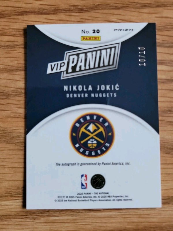 2025 National Panini Gold Pack VIP Nikola Jokic Silver Wave Prizm Auto 10/10 view 2