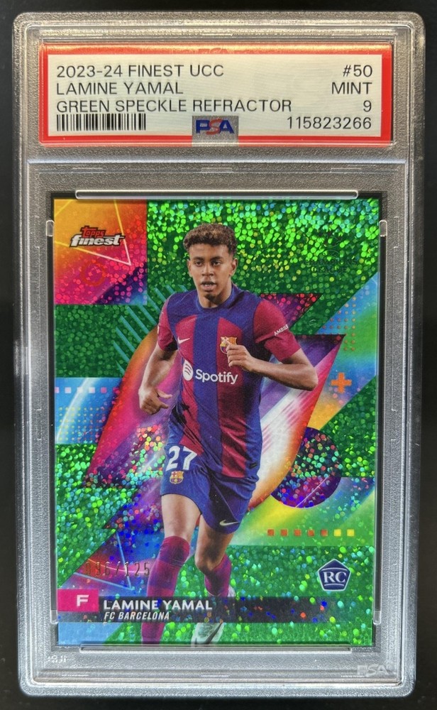 2023-24 Topps Finest UEFA Lamine Yamal RC Speckle Green #/125 Barcelona PSA 9