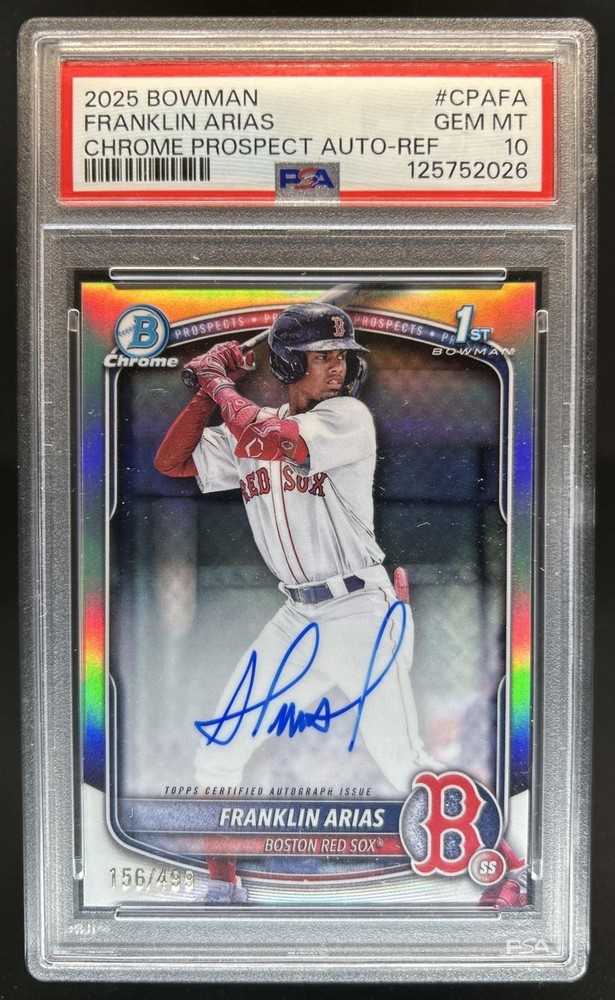2025 Bowman Franklin Arias Chrome Auto Refractor 1st #/499 Red Sox PSA 10