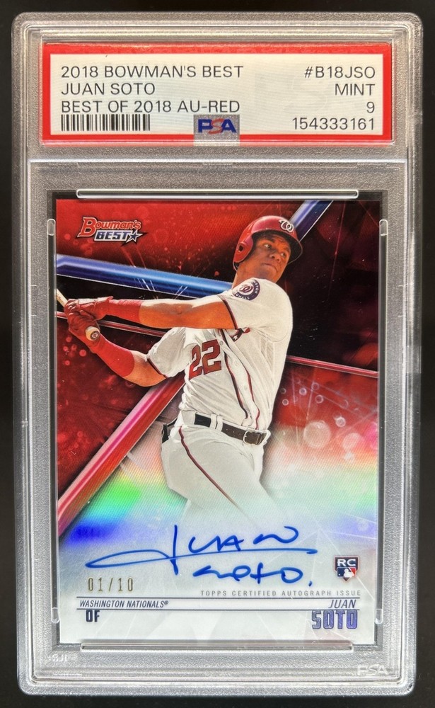 2018 Bowman's Best Juan Soto Auto RC Red Refractor #/10 Nationals PSA 9