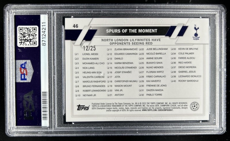 2022-23 Topps UEFA Spurs of the Moment Orange Foil #/25 Tottenham PSA 10 view 2